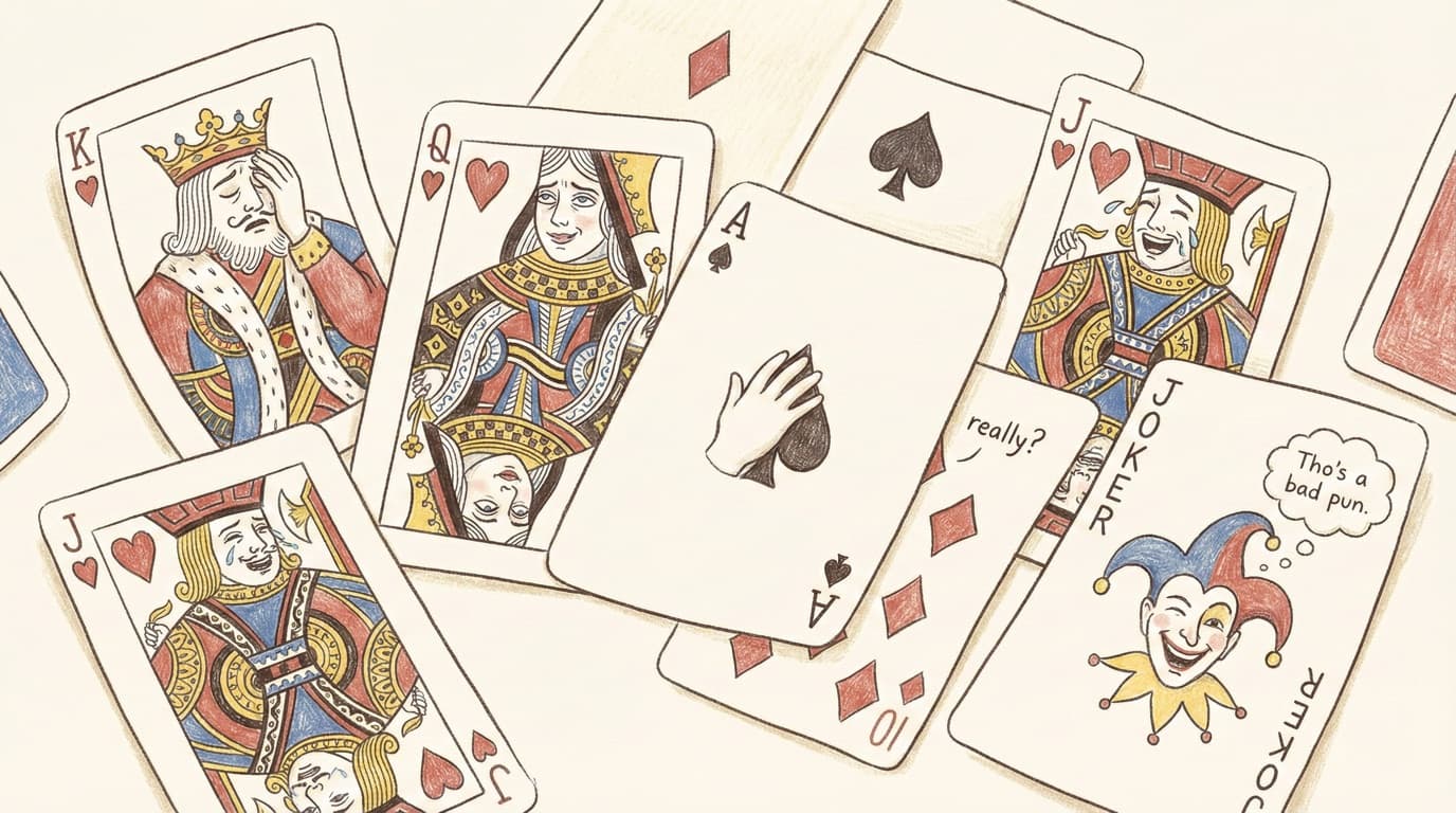 Playing card characters reacting to dad jokes